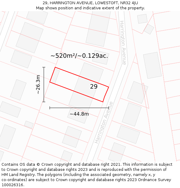 29, HARRINGTON AVENUE, LOWESTOFT, NR32 4JU: Plot and title map