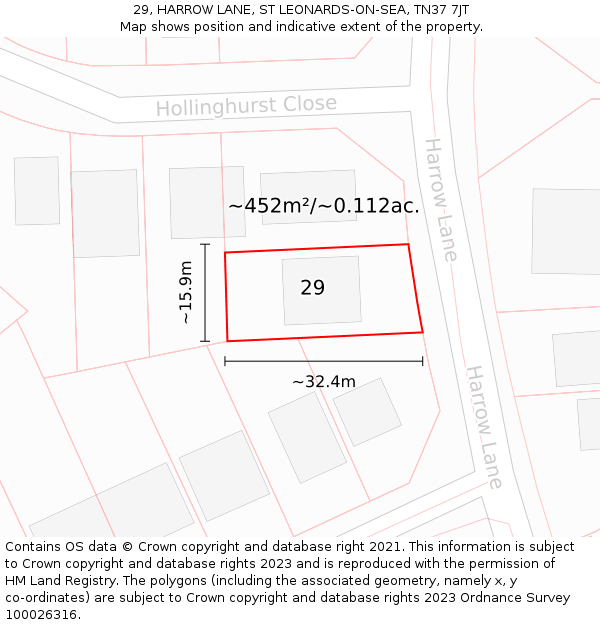 29, HARROW LANE, ST LEONARDS-ON-SEA, TN37 7JT: Plot and title map