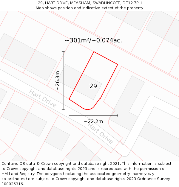 29, HART DRIVE, MEASHAM, SWADLINCOTE, DE12 7PH: Plot and title map