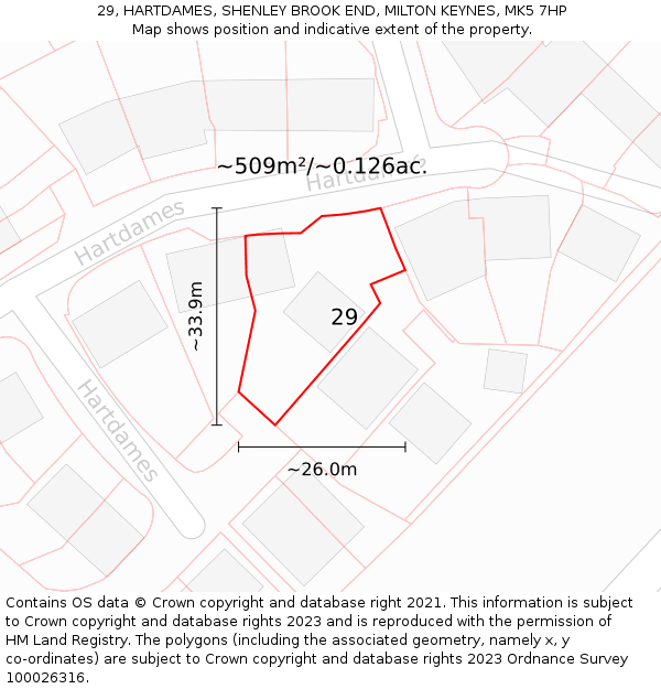 29, HARTDAMES, SHENLEY BROOK END, MILTON KEYNES, MK5 7HP: Plot and title map