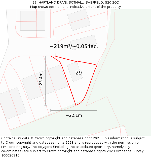 29, HARTLAND DRIVE, SOTHALL, SHEFFIELD, S20 2QD: Plot and title map