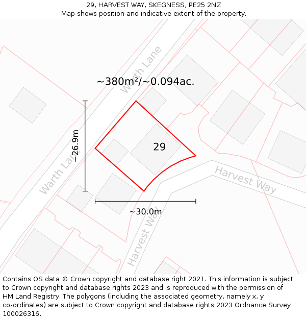 29, HARVEST WAY, SKEGNESS, PE25 2NZ: Plot and title map