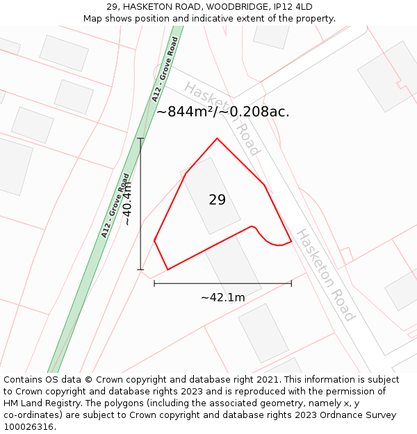29, HASKETON ROAD, WOODBRIDGE, IP12 4LD: Plot and title map