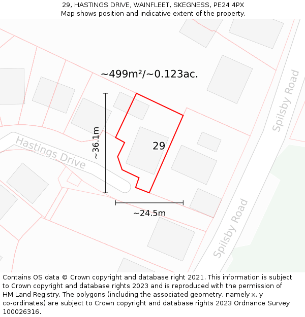 29, HASTINGS DRIVE, WAINFLEET, SKEGNESS, PE24 4PX: Plot and title map