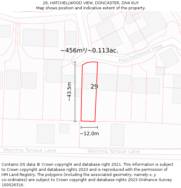 29, HATCHELLWOOD VIEW, DONCASTER, DN4 6UY: Plot and title map