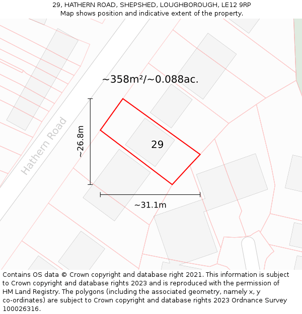 29, HATHERN ROAD, SHEPSHED, LOUGHBOROUGH, LE12 9RP: Plot and title map