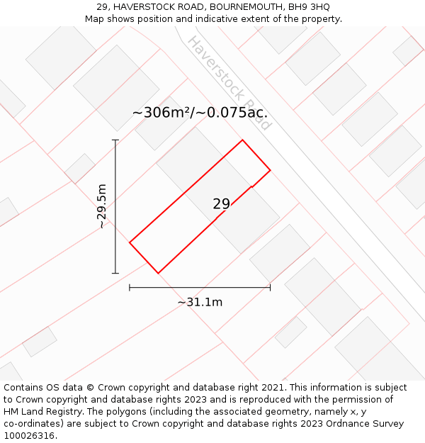 29, HAVERSTOCK ROAD, BOURNEMOUTH, BH9 3HQ: Plot and title map