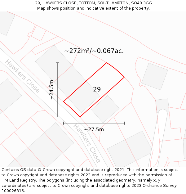 29, HAWKERS CLOSE, TOTTON, SOUTHAMPTON, SO40 3GG: Plot and title map