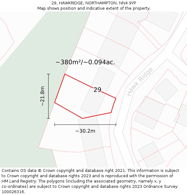 29, HAWKRIDGE, NORTHAMPTON, NN4 9YP: Plot and title map