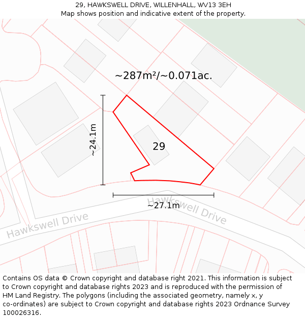 29, HAWKSWELL DRIVE, WILLENHALL, WV13 3EH: Plot and title map