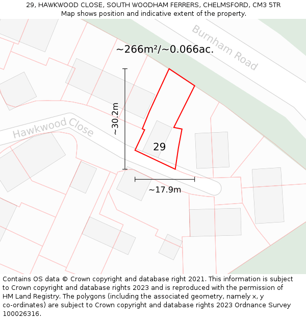 29, HAWKWOOD CLOSE, SOUTH WOODHAM FERRERS, CHELMSFORD, CM3 5TR: Plot and title map