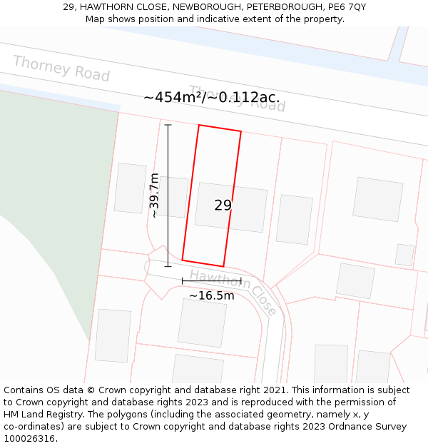 29, HAWTHORN CLOSE, NEWBOROUGH, PETERBOROUGH, PE6 7QY: Plot and title map