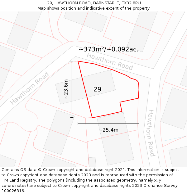 29, HAWTHORN ROAD, BARNSTAPLE, EX32 8PU: Plot and title map