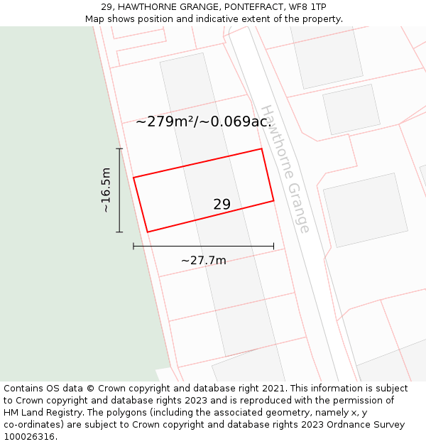 29, HAWTHORNE GRANGE, PONTEFRACT, WF8 1TP: Plot and title map