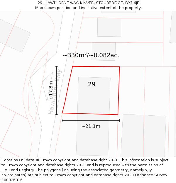 29, HAWTHORNE WAY, KINVER, STOURBRIDGE, DY7 6JE: Plot and title map