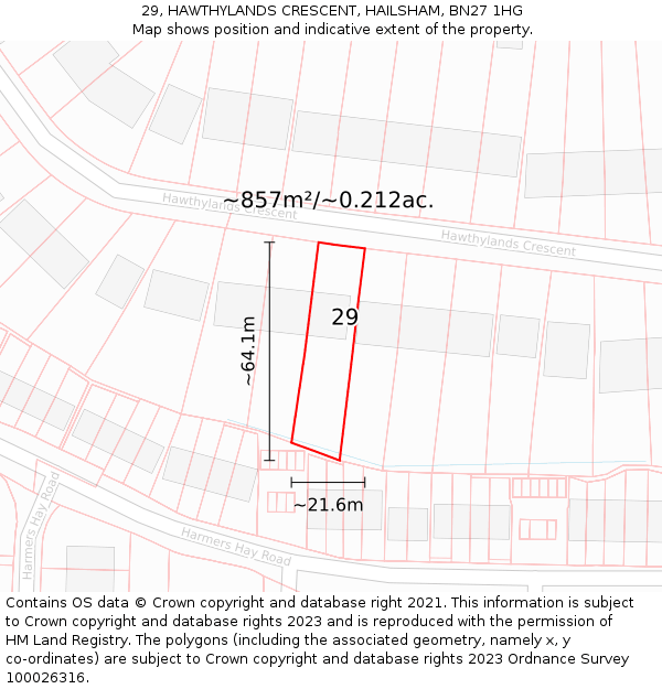 29, HAWTHYLANDS CRESCENT, HAILSHAM, BN27 1HG: Plot and title map