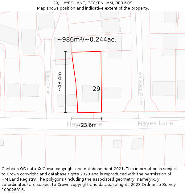 29, HAYES LANE, BECKENHAM, BR3 6QS: Plot and title map