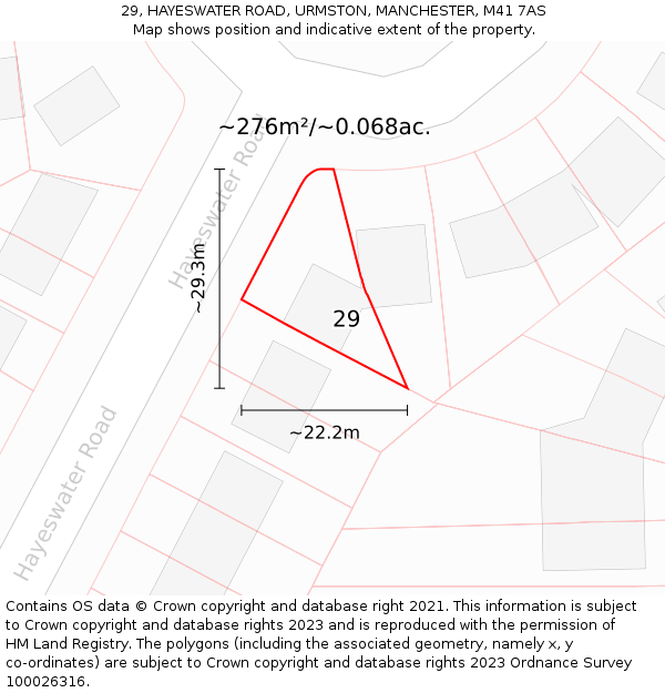 29, HAYESWATER ROAD, URMSTON, MANCHESTER, M41 7AS: Plot and title map