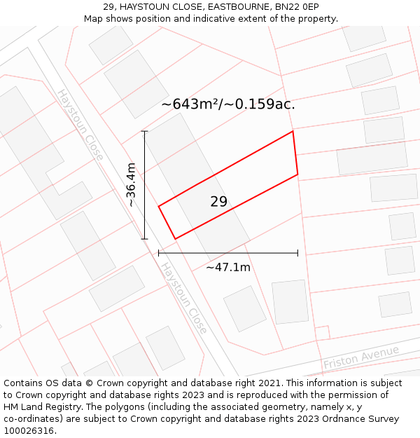 29, HAYSTOUN CLOSE, EASTBOURNE, BN22 0EP: Plot and title map