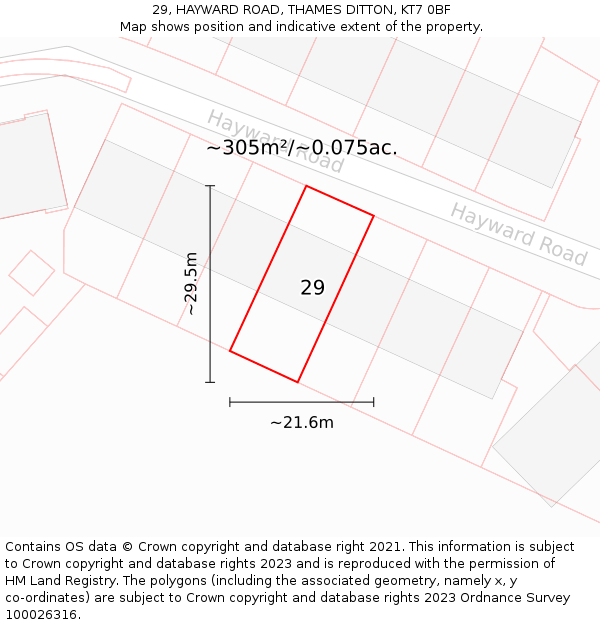 29, HAYWARD ROAD, THAMES DITTON, KT7 0BF: Plot and title map