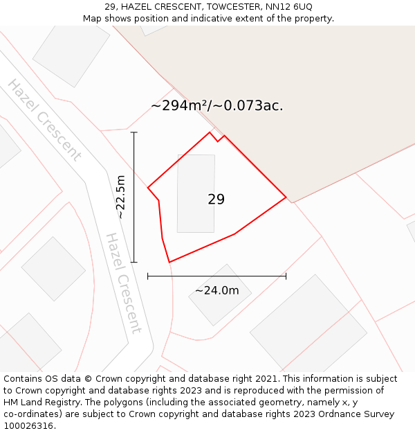 29, HAZEL CRESCENT, TOWCESTER, NN12 6UQ: Plot and title map