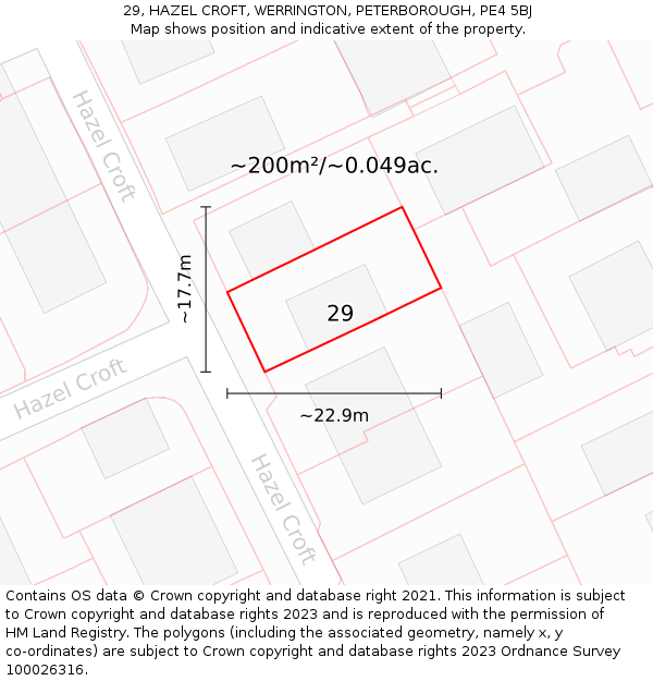 29, HAZEL CROFT, WERRINGTON, PETERBOROUGH, PE4 5BJ: Plot and title map