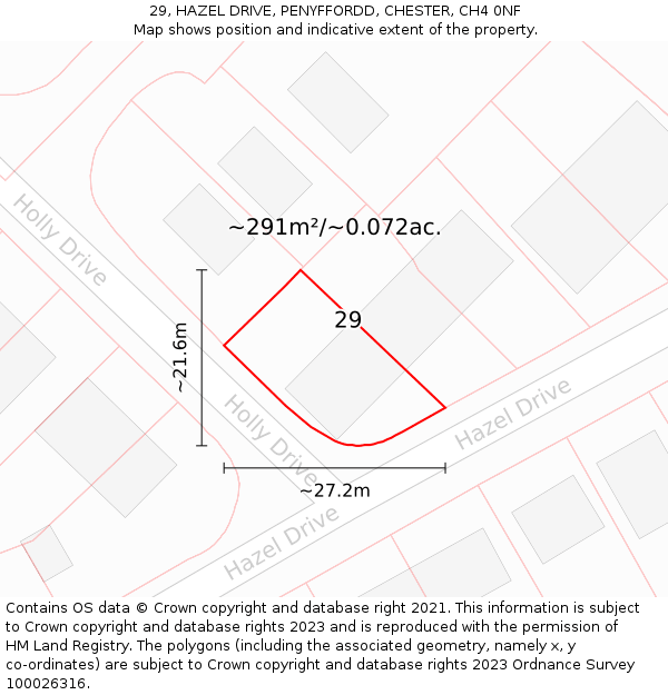 29, HAZEL DRIVE, PENYFFORDD, CHESTER, CH4 0NF: Plot and title map