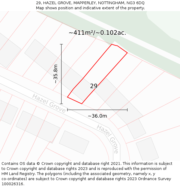 29, HAZEL GROVE, MAPPERLEY, NOTTINGHAM, NG3 6DQ: Plot and title map
