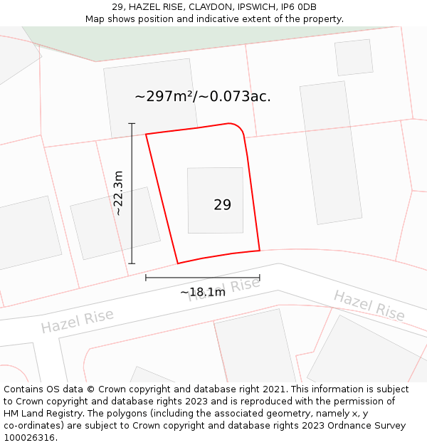 29, HAZEL RISE, CLAYDON, IPSWICH, IP6 0DB: Plot and title map