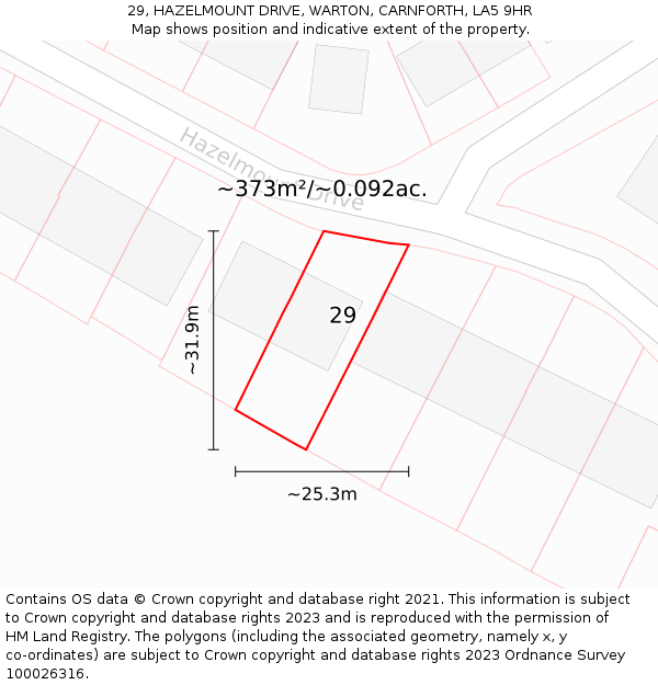 29, HAZELMOUNT DRIVE, WARTON, CARNFORTH, LA5 9HR: Plot and title map
