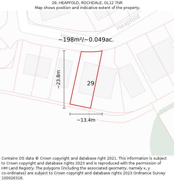 29, HEAPFOLD, ROCHDALE, OL12 7NR: Plot and title map