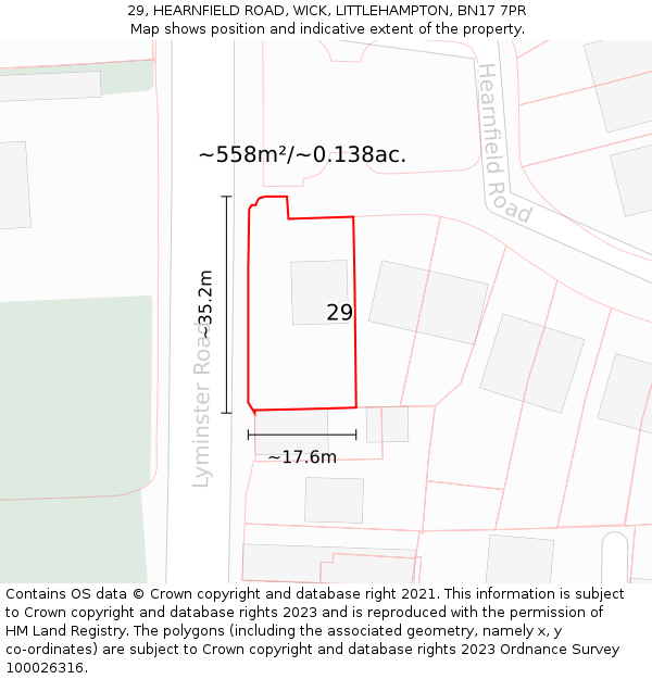 29, HEARNFIELD ROAD, WICK, LITTLEHAMPTON, BN17 7PR: Plot and title map
