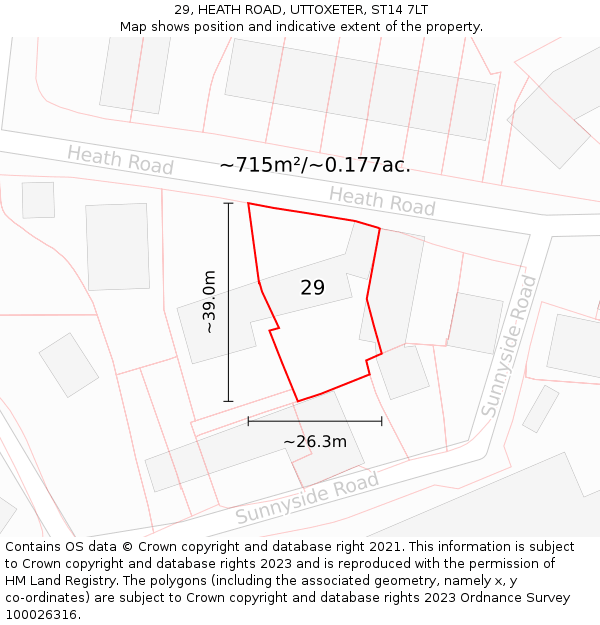 29, HEATH ROAD, UTTOXETER, ST14 7LT: Plot and title map