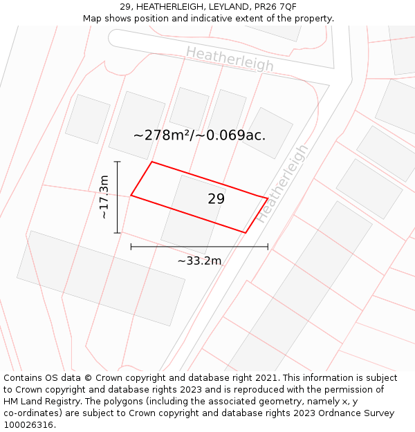 29, HEATHERLEIGH, LEYLAND, PR26 7QF: Plot and title map