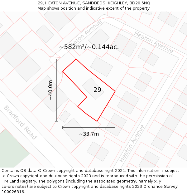 29, HEATON AVENUE, SANDBEDS, KEIGHLEY, BD20 5NQ: Plot and title map
