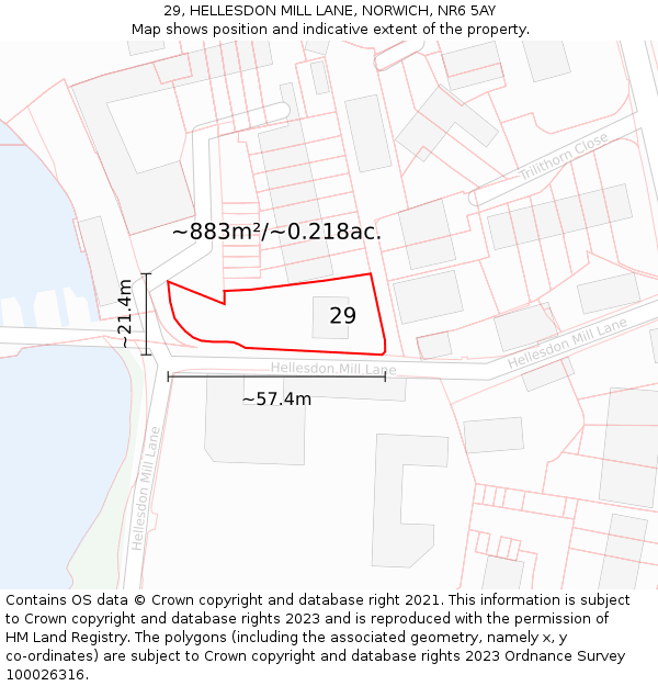 29, HELLESDON MILL LANE, NORWICH, NR6 5AY: Plot and title map