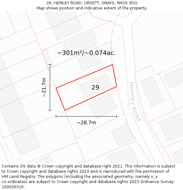 29, HEMLEY ROAD, ORSETT, GRAYS, RM16 3DG: Plot and title map