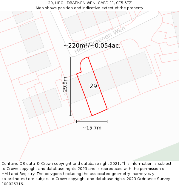 29, HEOL DRAENEN WEN, CARDIFF, CF5 5TZ: Plot and title map