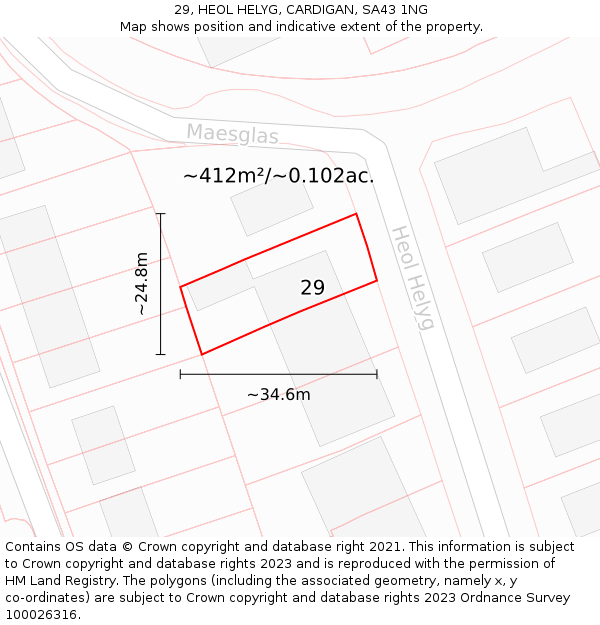 29, HEOL HELYG, CARDIGAN, SA43 1NG: Plot and title map