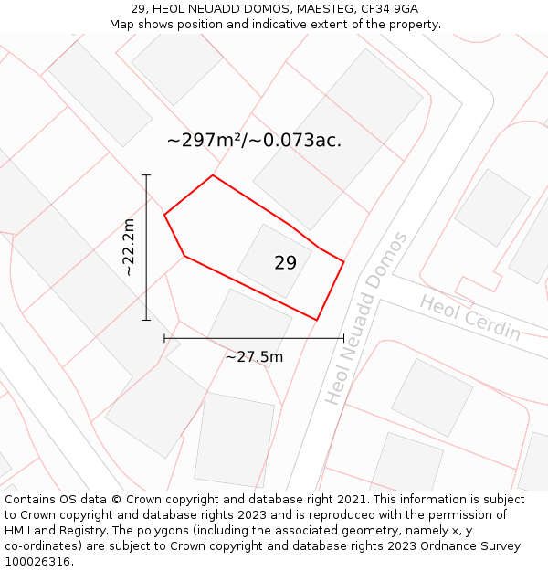 29, HEOL NEUADD DOMOS, MAESTEG, CF34 9GA: Plot and title map
