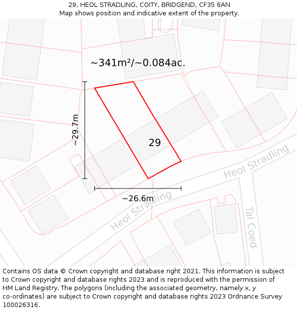 29, HEOL STRADLING, COITY, BRIDGEND, CF35 6AN: Plot and title map