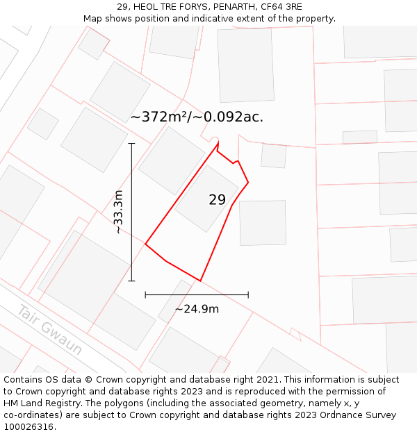 29, HEOL TRE FORYS, PENARTH, CF64 3RE: Plot and title map