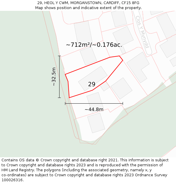 29, HEOL Y CWM, MORGANSTOWN, CARDIFF, CF15 8FG: Plot and title map