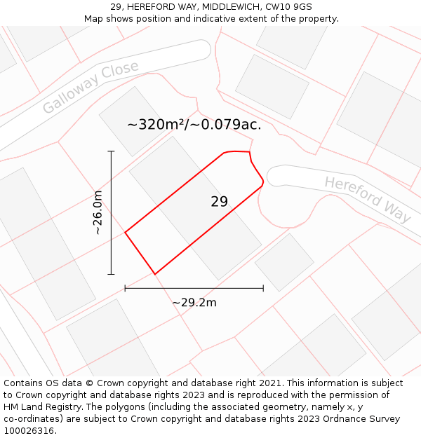 29, HEREFORD WAY, MIDDLEWICH, CW10 9GS: Plot and title map