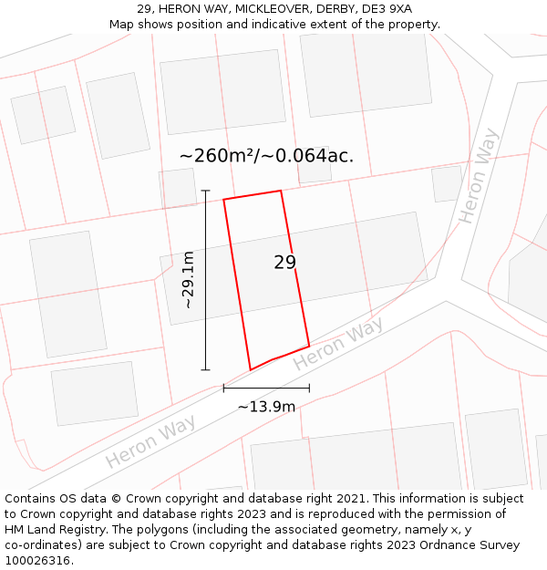 29, HERON WAY, MICKLEOVER, DERBY, DE3 9XA: Plot and title map