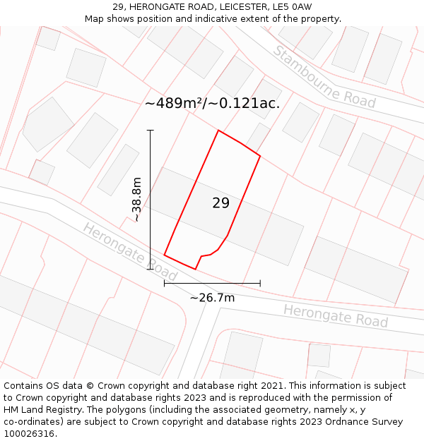 29, HERONGATE ROAD, LEICESTER, LE5 0AW: Plot and title map