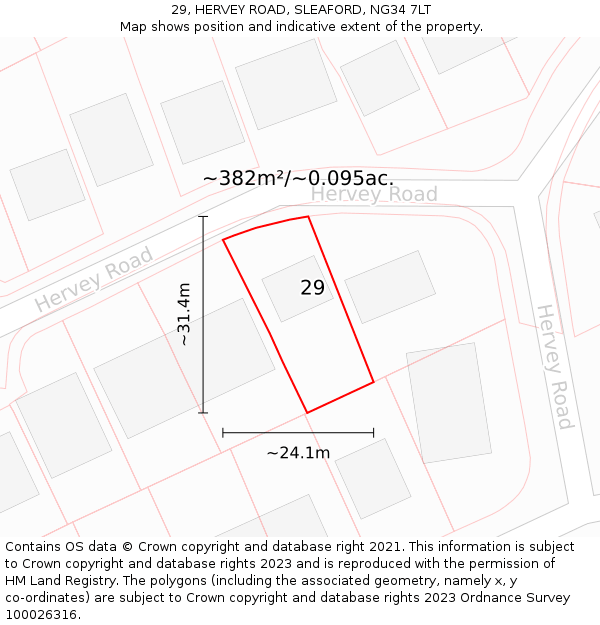 29, HERVEY ROAD, SLEAFORD, NG34 7LT: Plot and title map