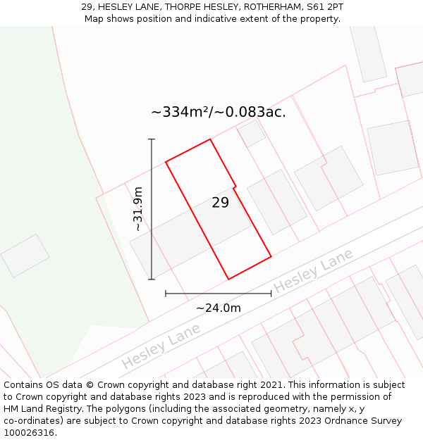 29, HESLEY LANE, THORPE HESLEY, ROTHERHAM, S61 2PT: Plot and title map