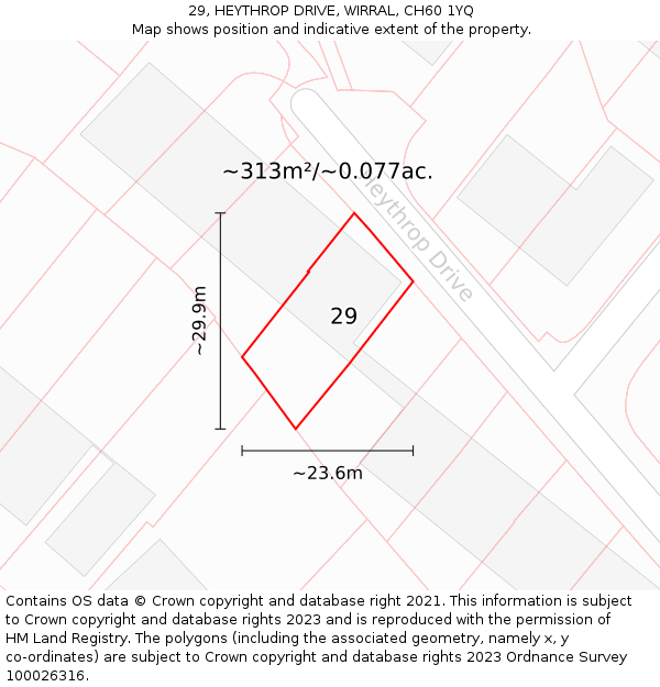 29, HEYTHROP DRIVE, WIRRAL, CH60 1YQ: Plot and title map