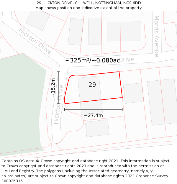 29, HICKTON DRIVE, CHILWELL, NOTTINGHAM, NG9 6DD: Plot and title map